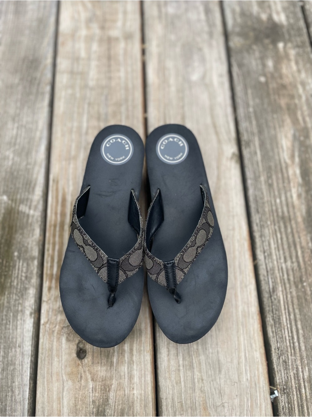 Coach Black Signature Logo Platform Flip Flop Sandals
